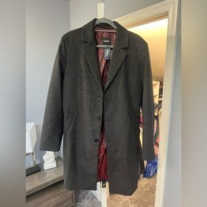 EXPRESS Mens Gray Herringbone Tweed Overcoat